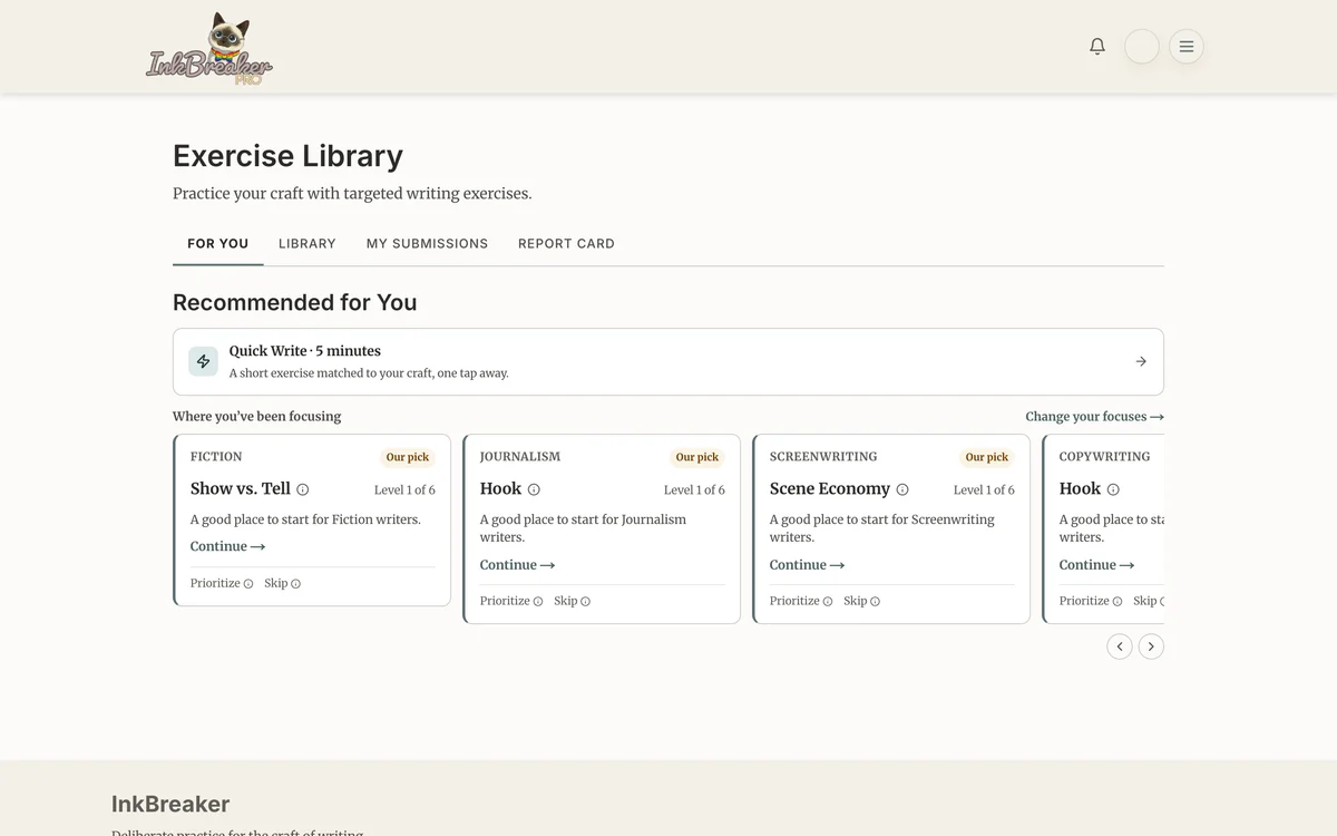 The exercise library with genre-specific exercises