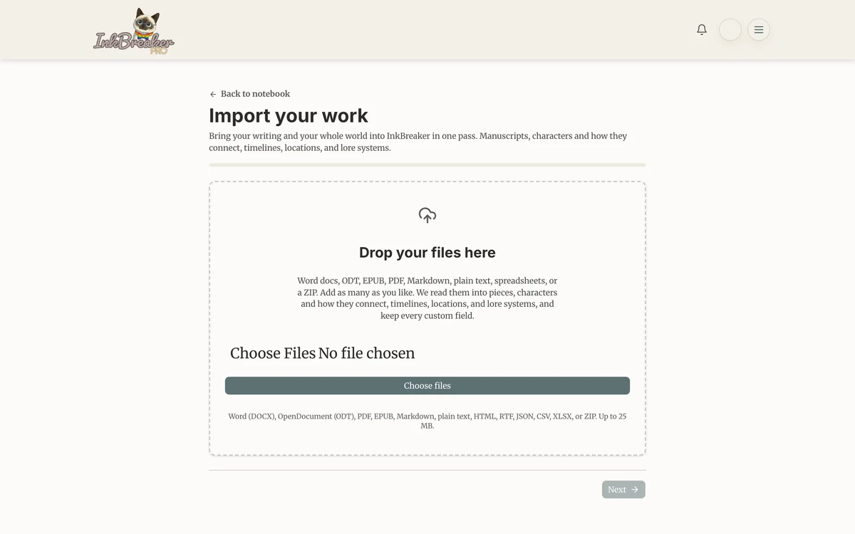 The import wizard accepting manuscripts in many formats