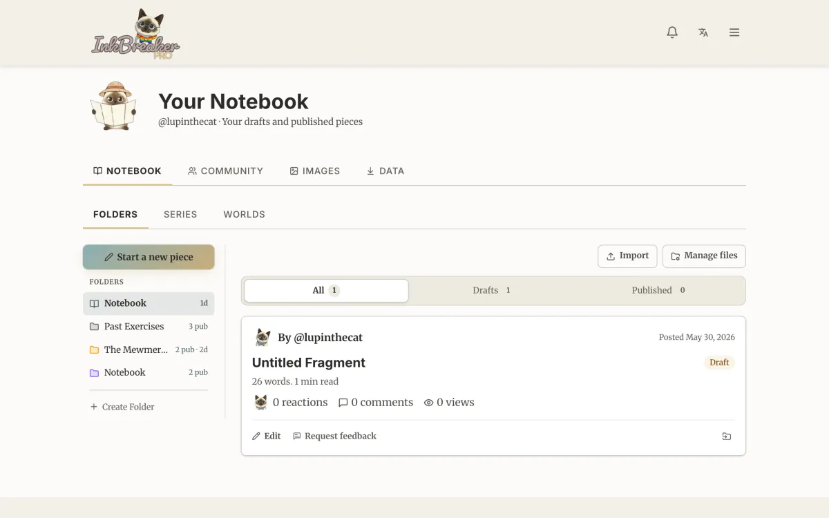 The notebook with drafts and folders